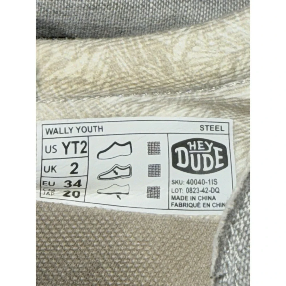 Hey Dude Wally Youth Kids Size 2 Steel Grey Slip On Shoes Comfort Walking Loafer